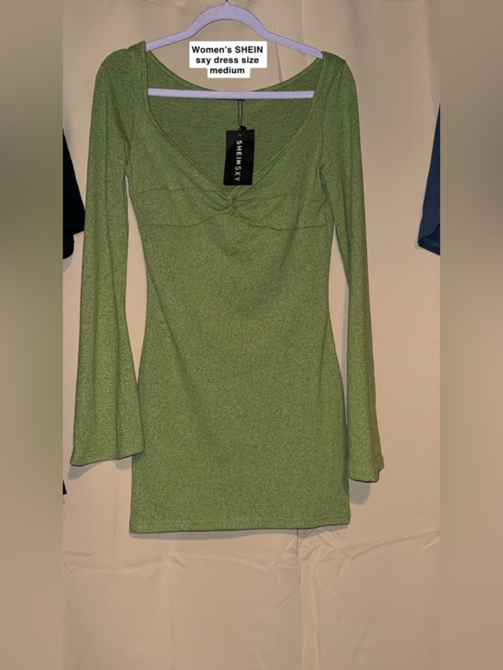 SHEIN Green Long Sleeve Ruched Sweetheart Mini Dress